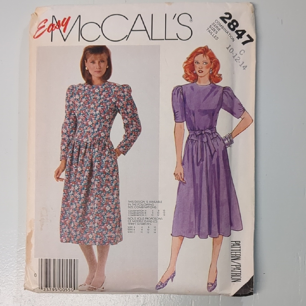 McCall's 2847 Uncut 90's Dress Pattern (10-12-14)